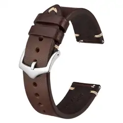 BISONSTRAP Crazy Horse Leather Watch Bands - Black, Green, Brown - 18mm, 20mm, 22mm - 19mm (Coffee Brown-Silver)