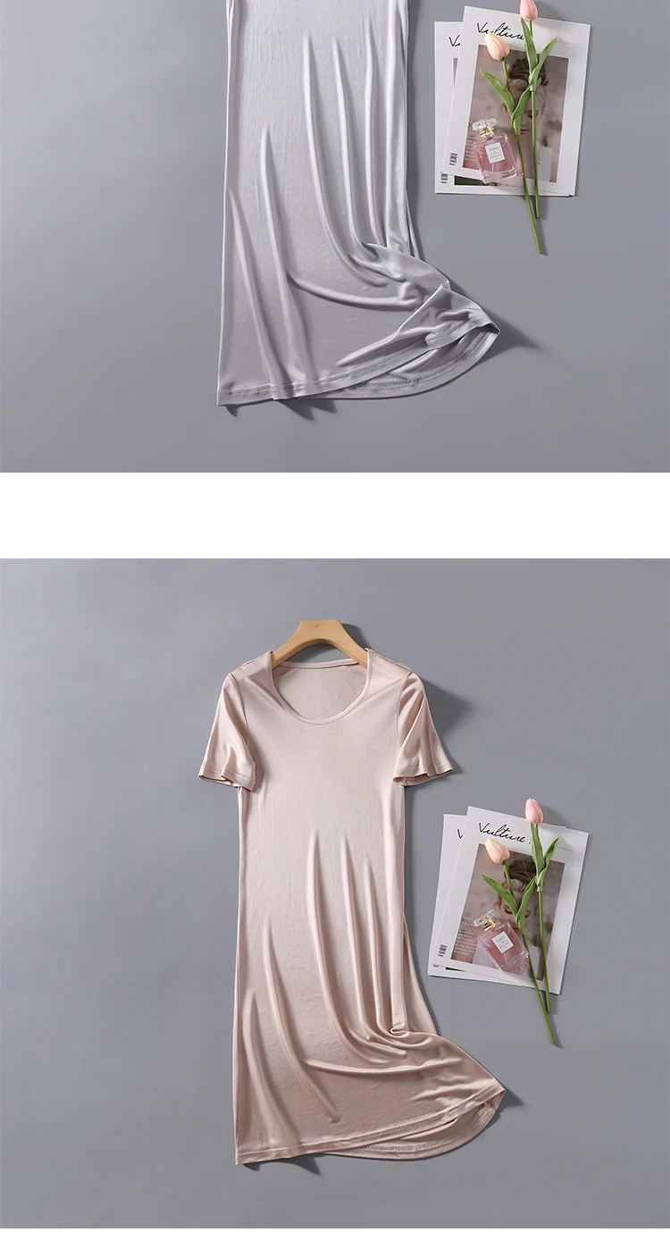 Description Picture 5 of itemWomen's 50% Silk 50% Viscose Knit Stretchy Short Sleeve Full Slip Sleepwear Nightgown Nightdress XS327