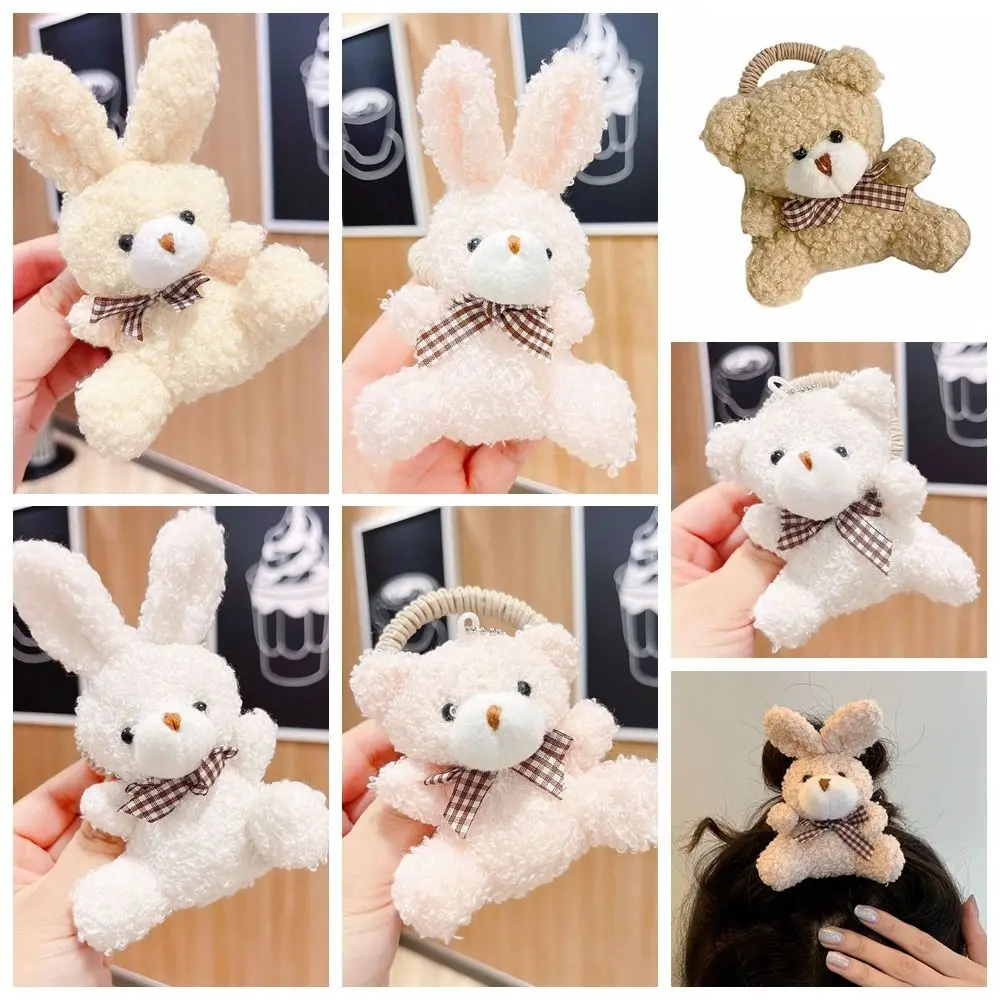 

Cartoon Animal Cute Doll Bear Hair Rope Bow Cotton Punching Rabbit Hair Ring High Elasticity Korean Style Accessories