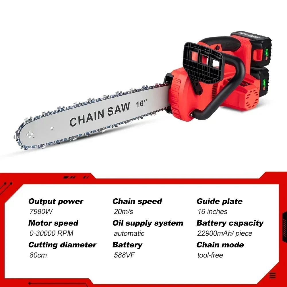 Cordless Electric Saw Chainsaw Brushless Motor Logging Cutter Pruning Garden Tool 16 inch 7980W For Makita 18V Battery mini chainsaw electric chainsaw electric saw