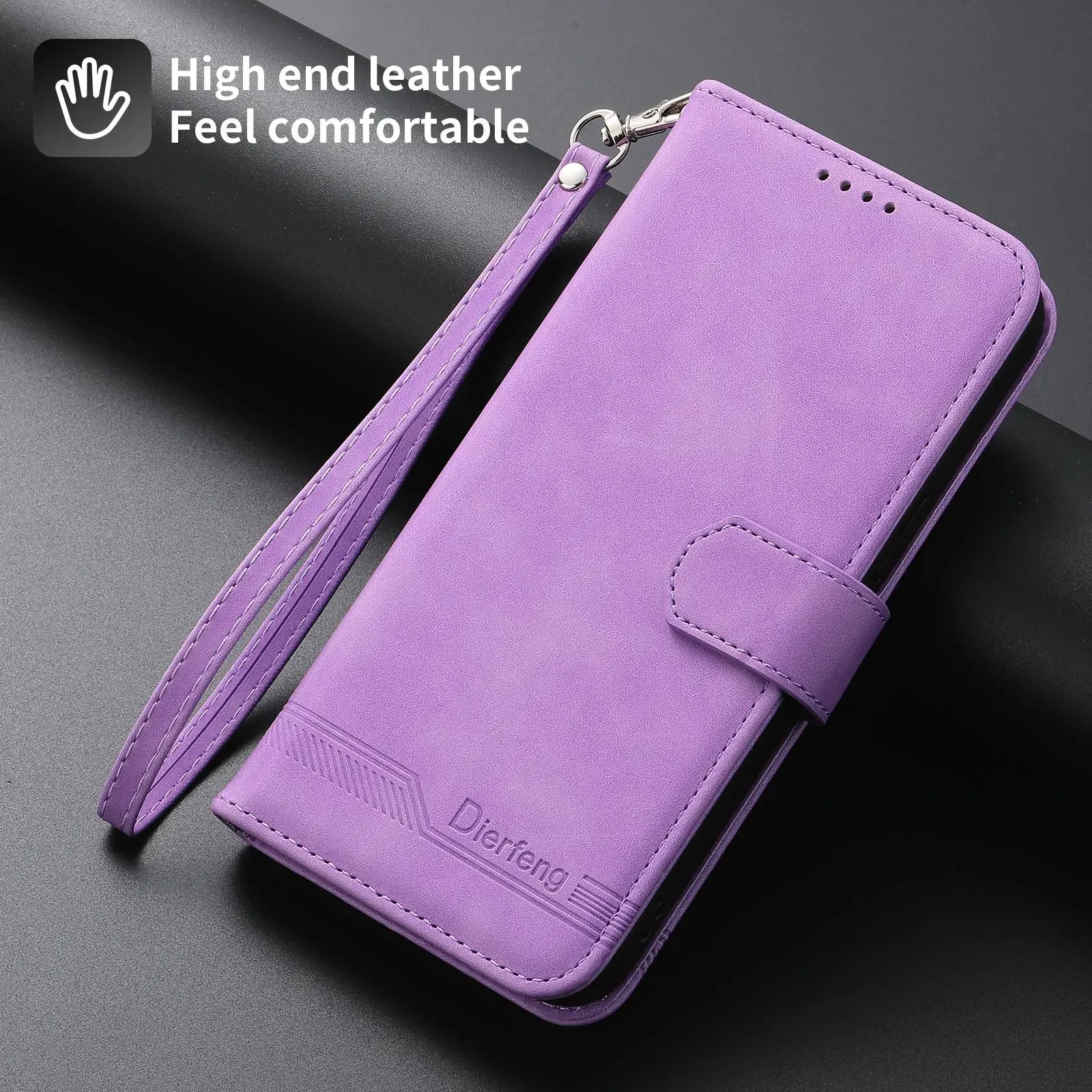 Genuine Leather Foldable Phone Case with Hand Strap, Wallet, Card Slots, and Hinge Protection