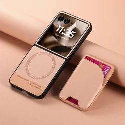 Leather Wallet Phone Case with Card Holder & Magnetic Closure - Motorola Razr 60 (Pink)