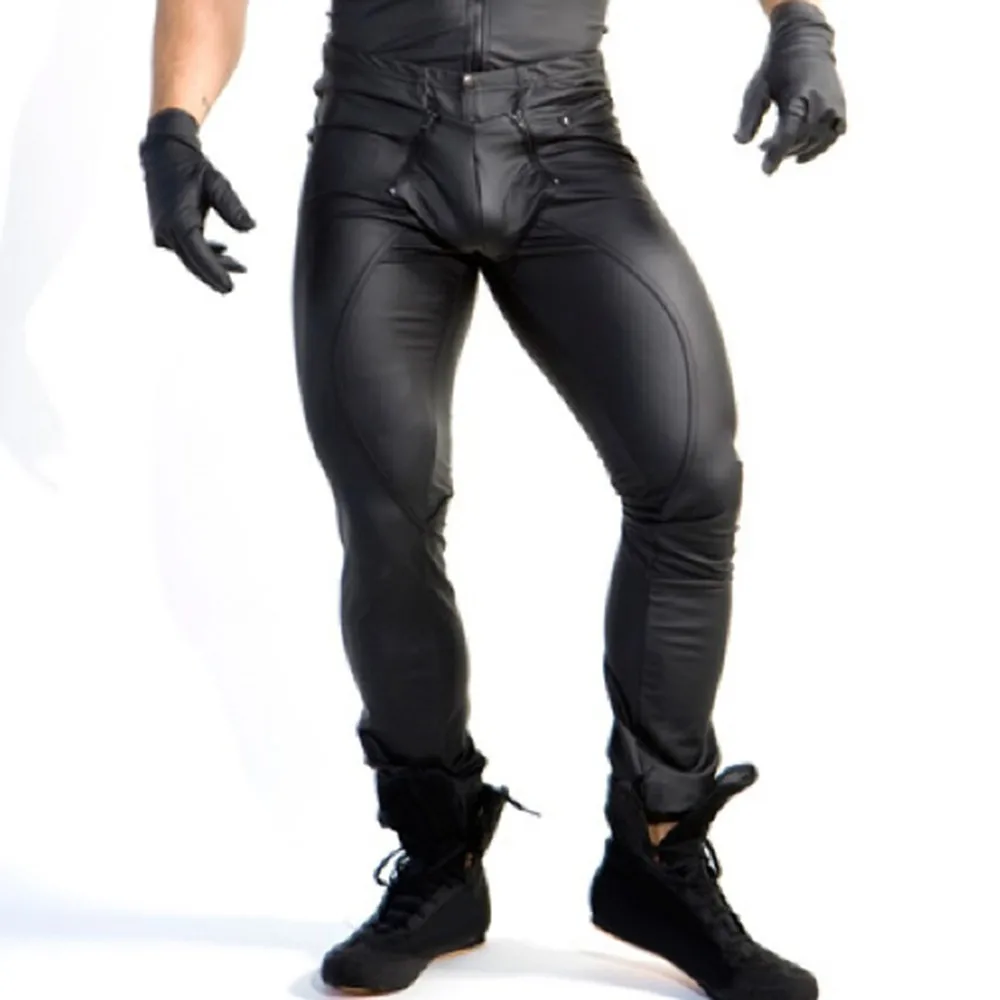Fashion Black Men's PU Leather Leggings Motorcycle Pants Wet Look Skinny Pencil Pants Trousers Clubwear Stage Tight men trousers,leather pants,skinny pants