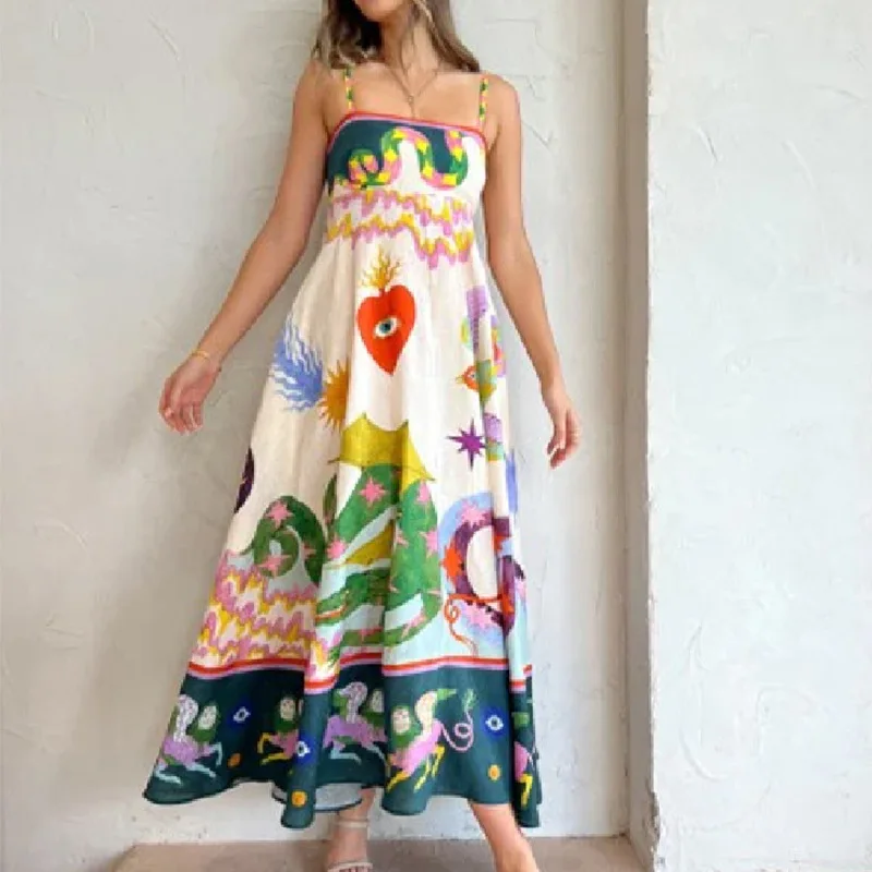 

2024 summer women's new style elegant breast print casual fashion halter dress