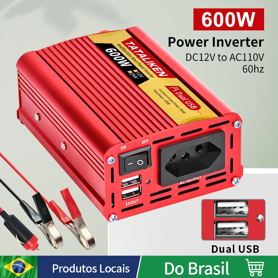 Brasil Tomada Power Inverter com Duas Portas Usb dc 12v 24v para ac 110v 220v 60hz 600w 1500w 2000w 2500w