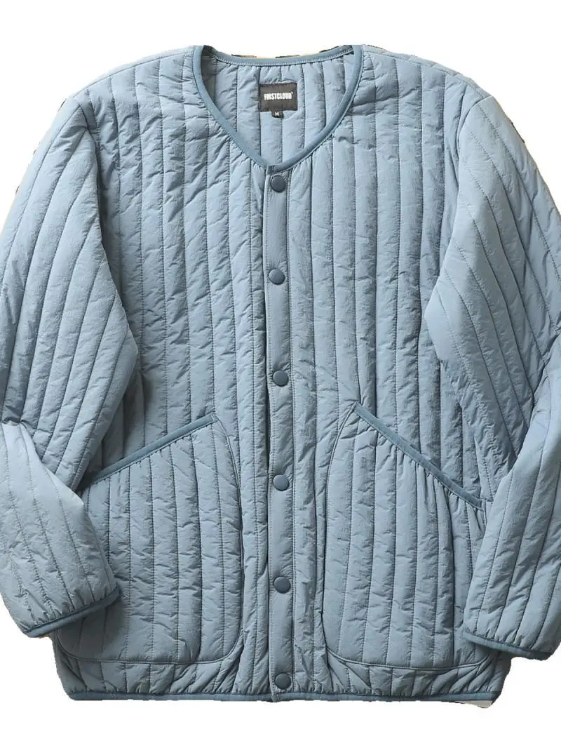 Autunno inverno Vertical Stripes Jacket uomo giapponese retrò spesso leggero o-collo grandi tasche Top Warm Stand Collar cappotto imbottito 5