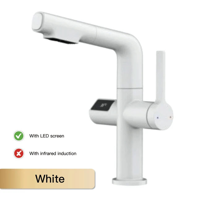 Light luxury gun gray brass kitchen faucet digital display induction design single handle cold & hot dual l 2 function sink Tap 9