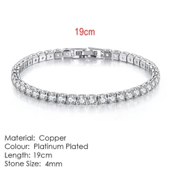 Silver Zircon Tennis Bracelet with Dazzling Crystals for Women and Men - Elegant Punk Fashion Jewelry Gift (4mm H027-19cm)