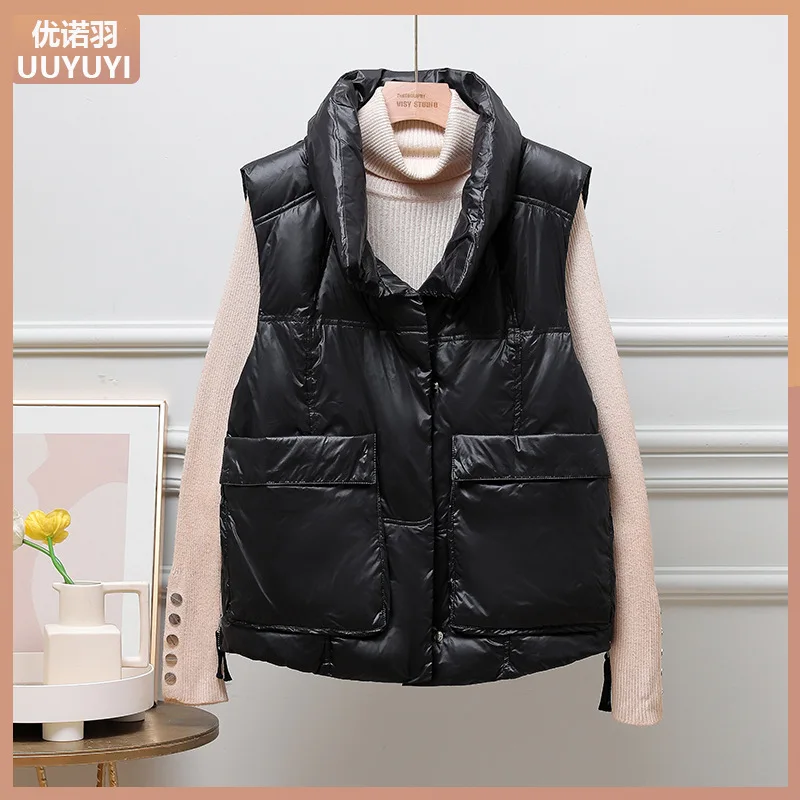 Ladies Down Jacket Vest Short 2022 Winter New Loose Large Pocket White Duck Down Vest Coat