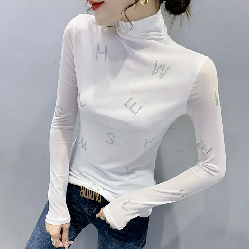 2023 Summer Women Golf Sunscreen with long sleeves and ultra-thin ice silk bottoming shirt and round neck turtleneck top