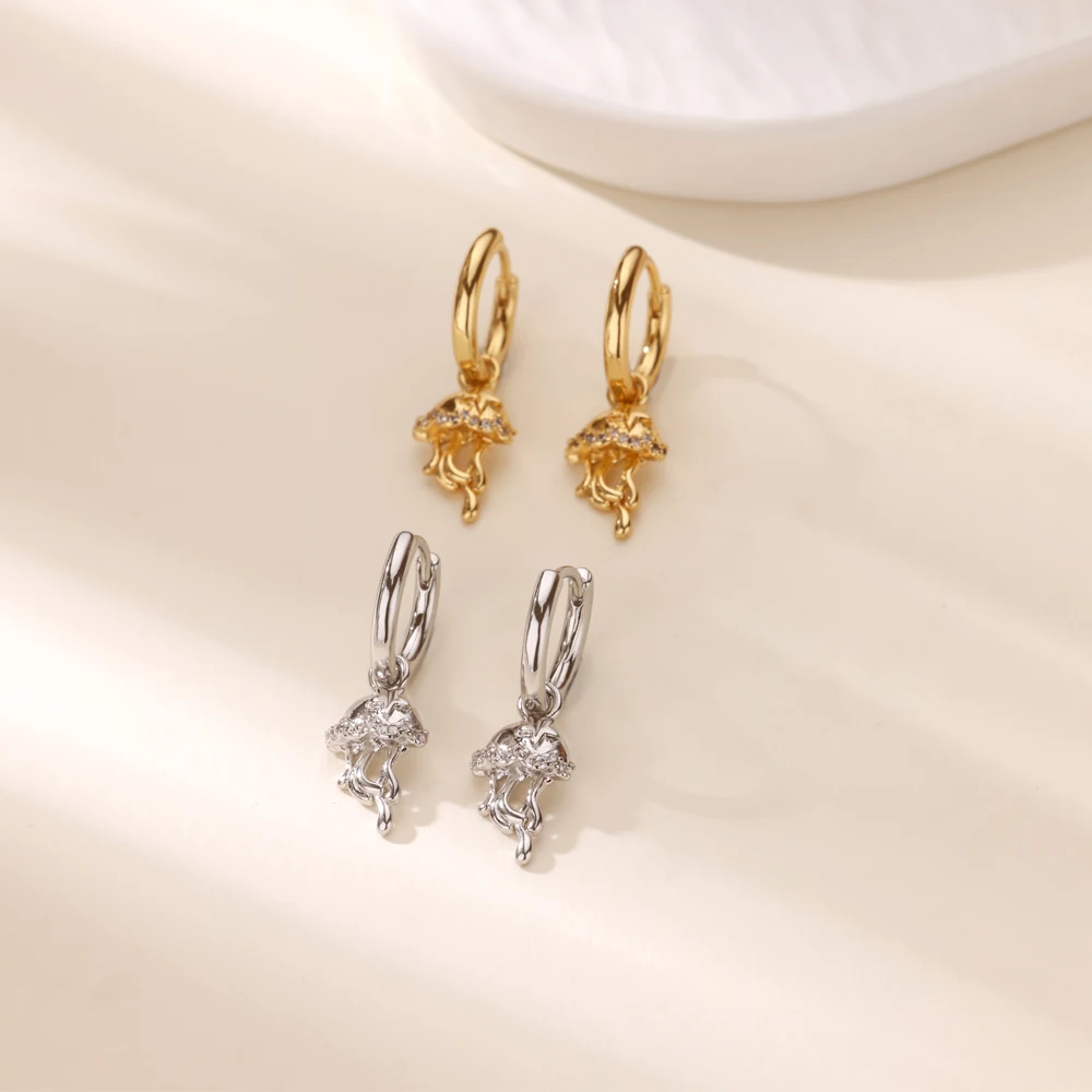 Zircon Jellyfish Earrings Silver Color Pendant Earring