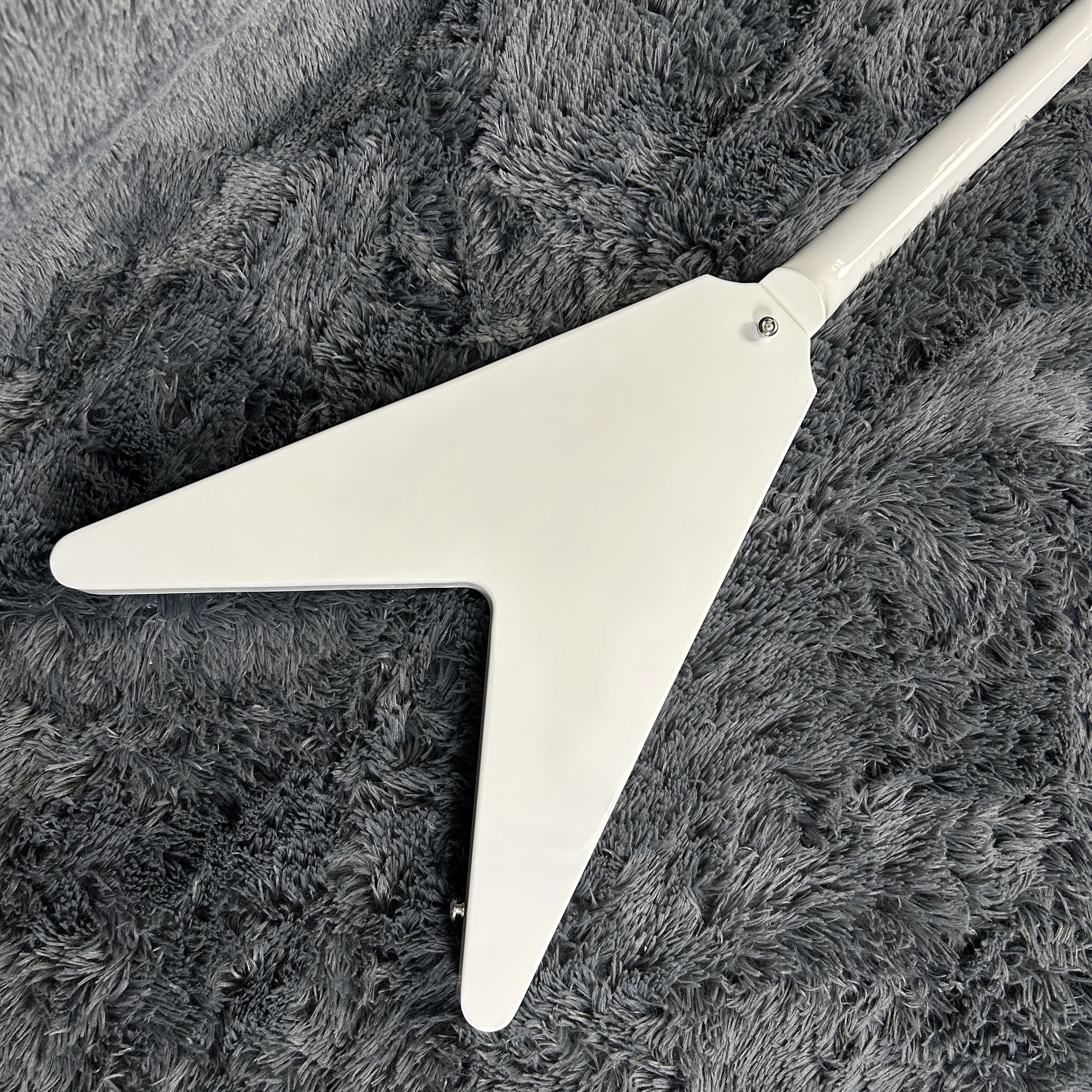 Fly-V Electric Guitar, White Color, Mahogany Body, Rosewood