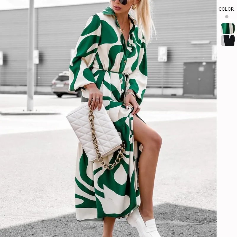 

2023 Autumn Winter Women's Clothing New Fashion Loose Single-Breasted Long Sleeve Maxi Dress Women