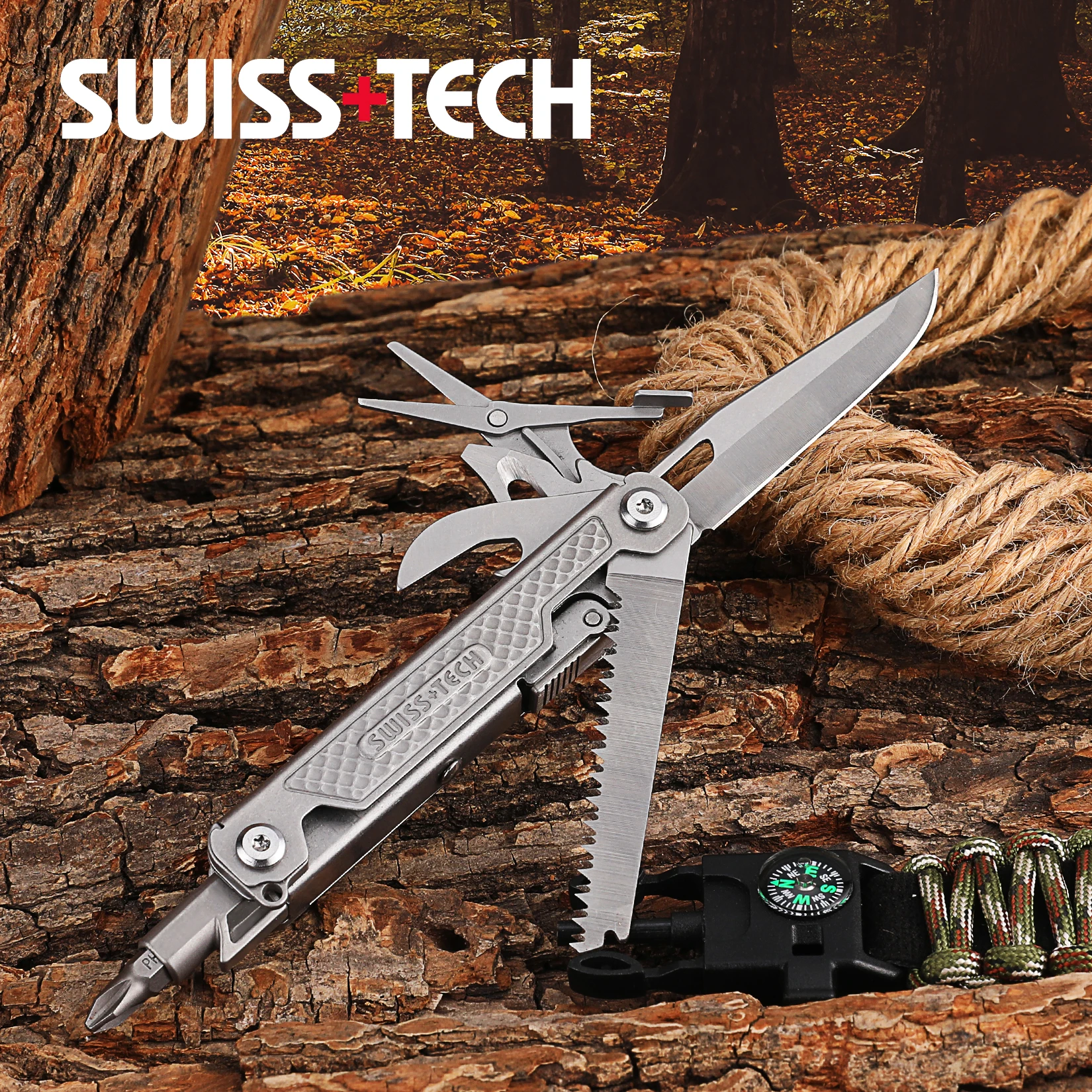 SWISS TECH 11 in 1 Folding Multi Knife, Outdoor Pocket Mini Portable Knife, Multitool Knife Portable Folding Knife,Camping