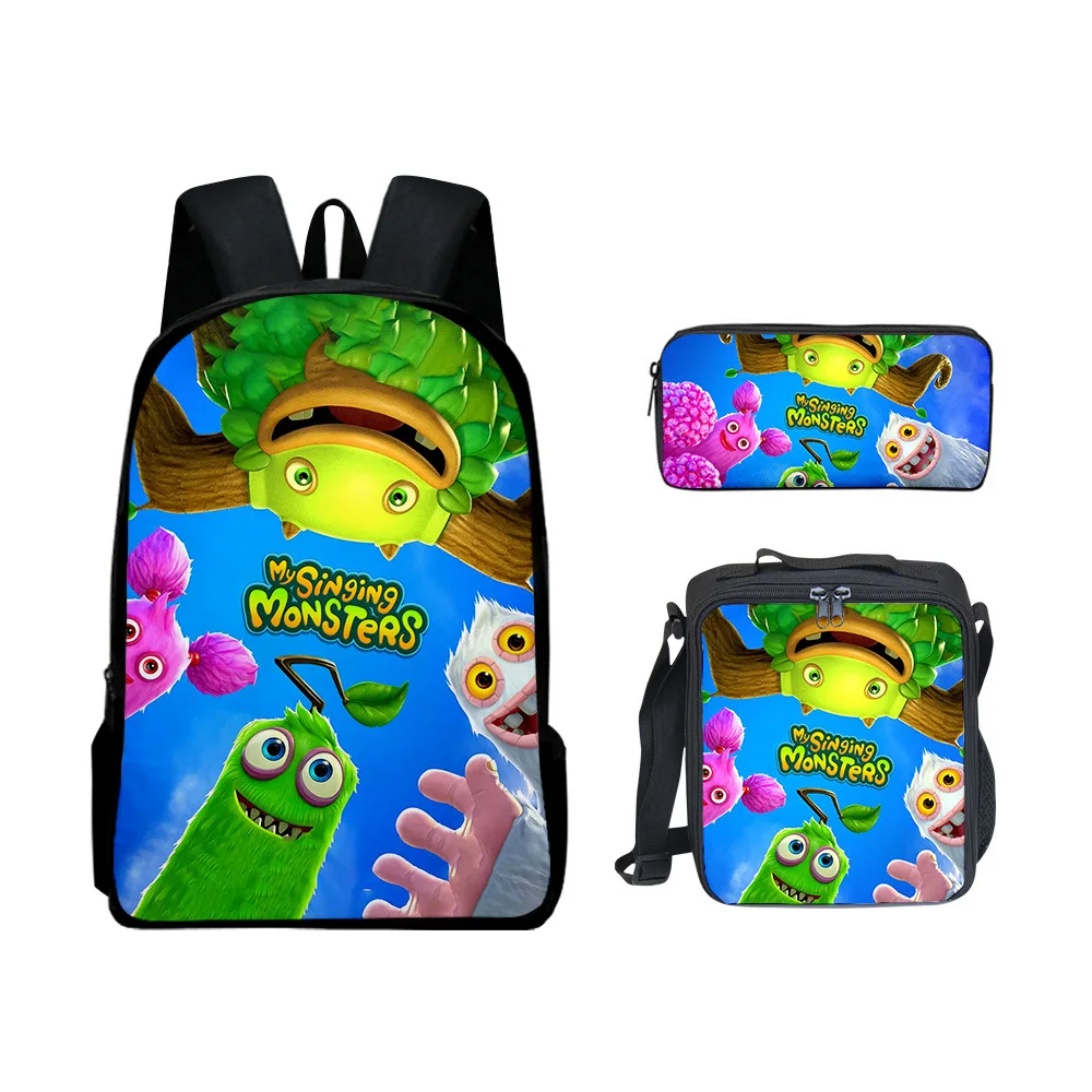 

Three-piece Set of New My Singing Monsters Monster Concert Schoolbag Lunch Bag for Primary and Secondary School Students