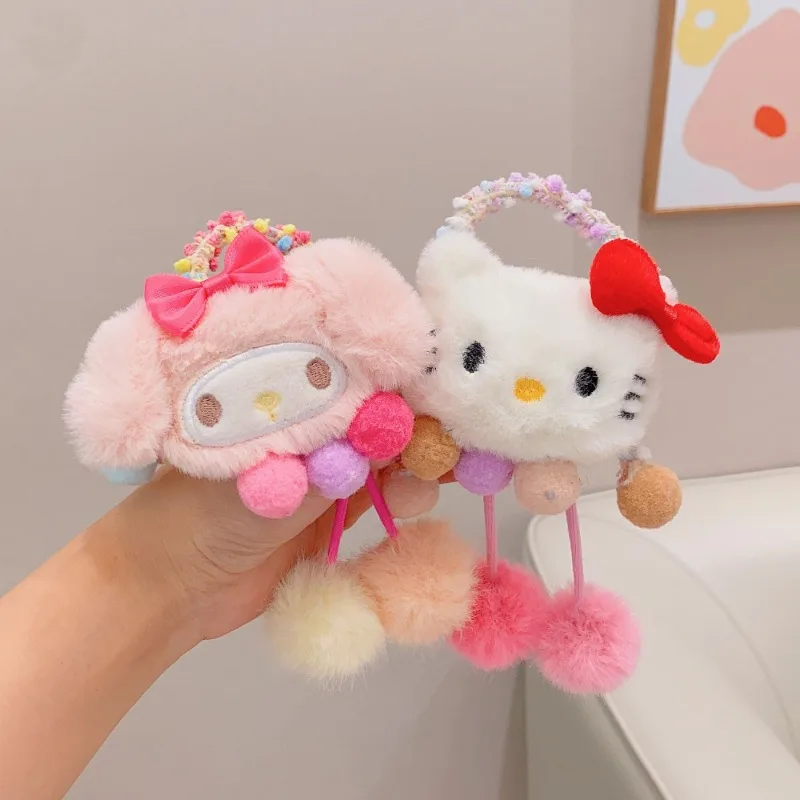 

Детская Милая шерстяная повязка на голову Hello kitty Kuromi My melody sanrio аниме мультфильм девочка резинка хвост мяч аксессуары для волос