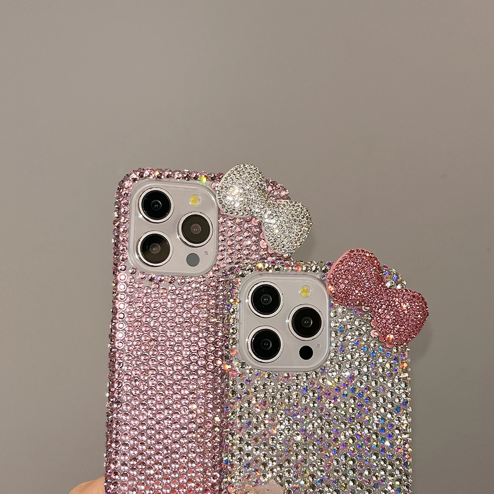 3D Glitter Bowknot Diamond Crystal Phone Case for iPhone 13 12 15 14 16 Plus 17Pro 17 Pro Max Air 11 Shockproof Bling Cover Case view 2