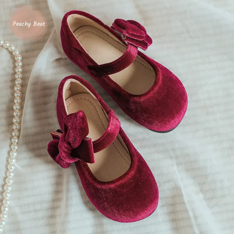 Fashion Baby Girl Princess Velvet Bow Shoes Elegant Child Flat