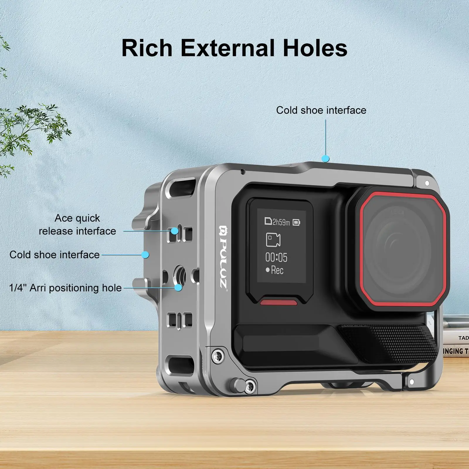 PULUZ Aluminum Alloy Protective Cage Rig Dual Cold Shoe Housing Frame For Insta360 Ace Pro 2 Protective Cage