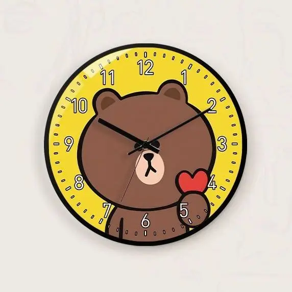 Neue braune Cony Anime Cartoon Muster Schlafzimmer-Wanduhr, personalisierte Kawaii Studenten Kreative bohrfreie Wanduhr, Quarzuhr – Detail 1