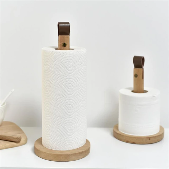 Paper towel holder from leather, wood / Kitchen roll holder