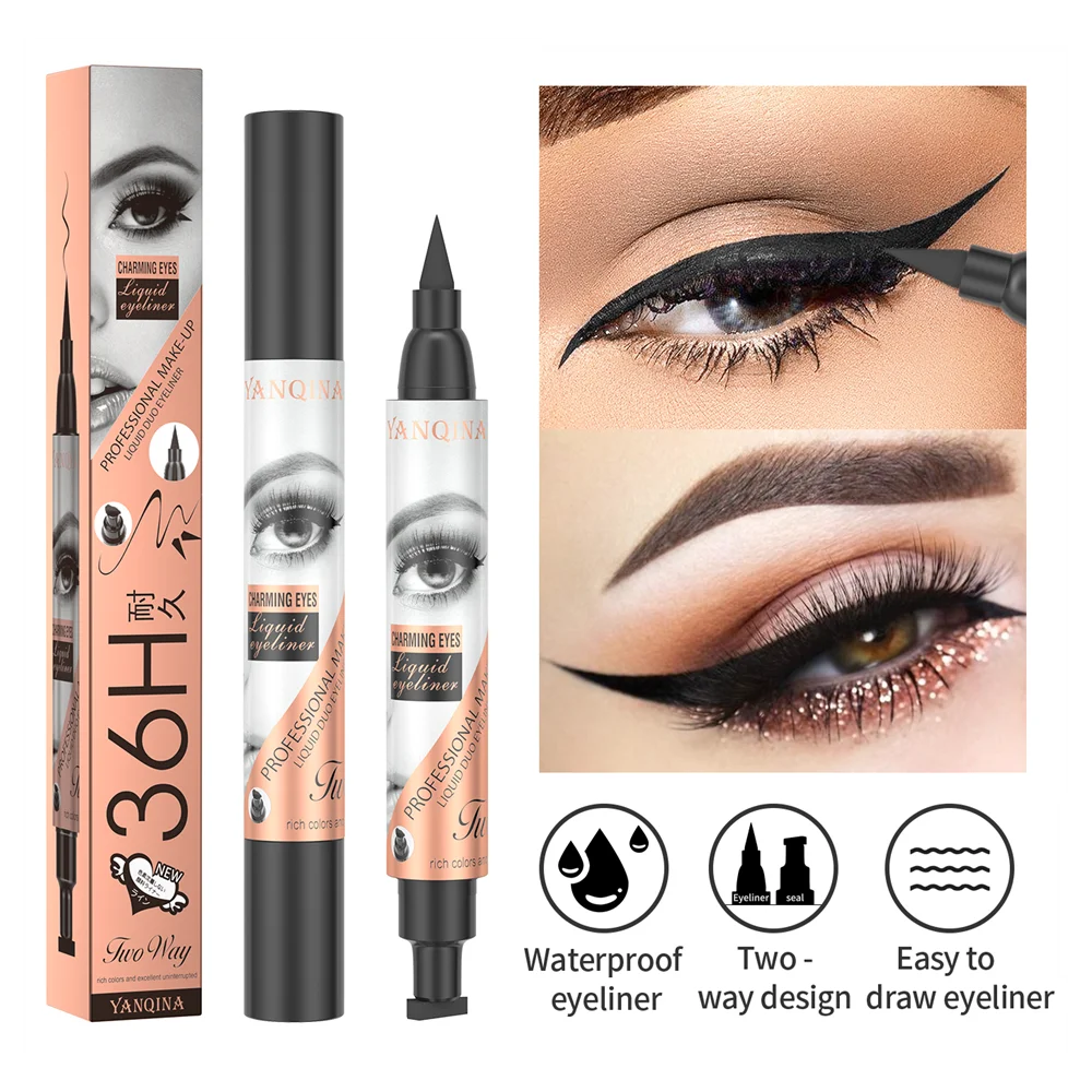 2 In1 Winged Stamp Liquid Eyeliner Pencil Waterproof Fast Dry Double