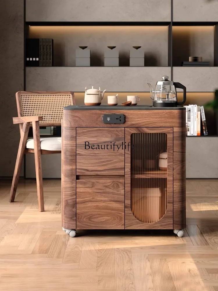 

Retractable Balcony Tea Cart Small Solid Wood Kombucha Movable Tea Table