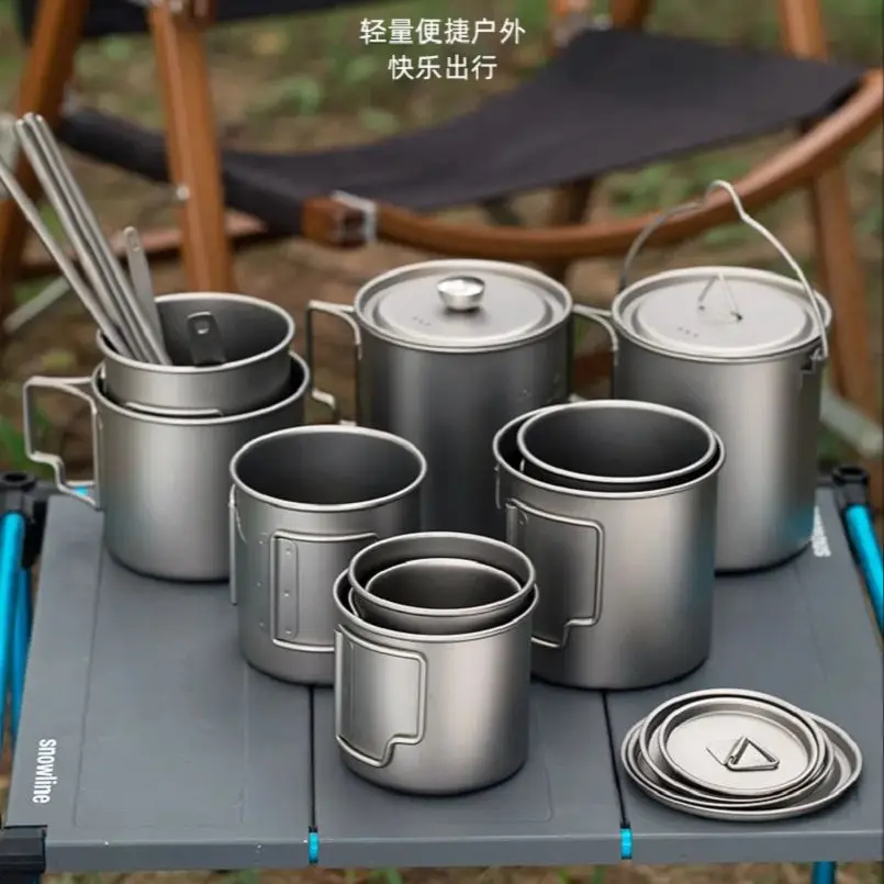 캠핑 초경량 티타늄 요리컵 550/650/750ml 피크닉 물 커피 머그 작은 요리 냄..