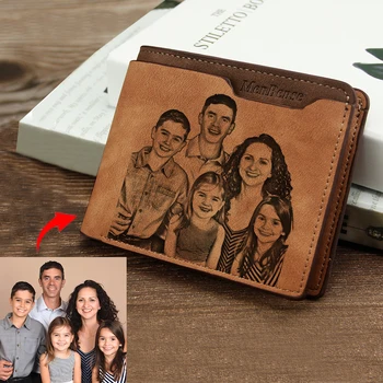 Customized Wallet Photo Mens Brown Short Waterproof Multi-Function Matte PU Leather Engraving Picture Personalized Purse For Men 1