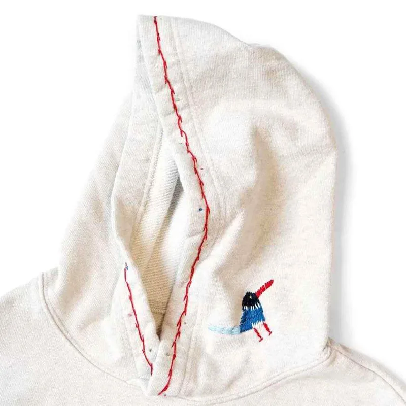 24AW KAPITAL Hirata and Hongri Style Casual Flower Bird Embroidery Cotton Loose Hooded Sweatshirt for Men