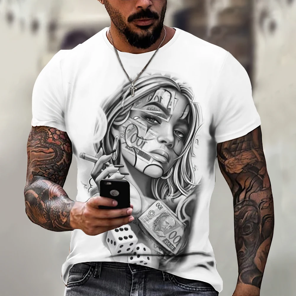 

Summer Men's T-shirt Cartoon Sketch Pattern Printed New Style Men's Top Daily Casual Wear plus size T-shirt