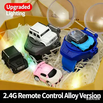 Mini Auto Telecomandata con Orologio, 10 M, Giocattolo per Bambini, 2.4G, in Lega, con Luci, Portatile, Ricaricabile USB, Regalo di Compleanno per Bambini