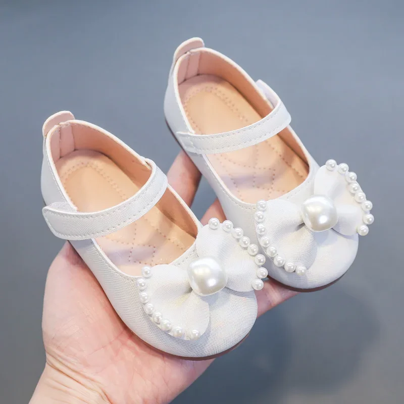 Girls Pearl Mary Jane Flats Shoes for Wedding Party