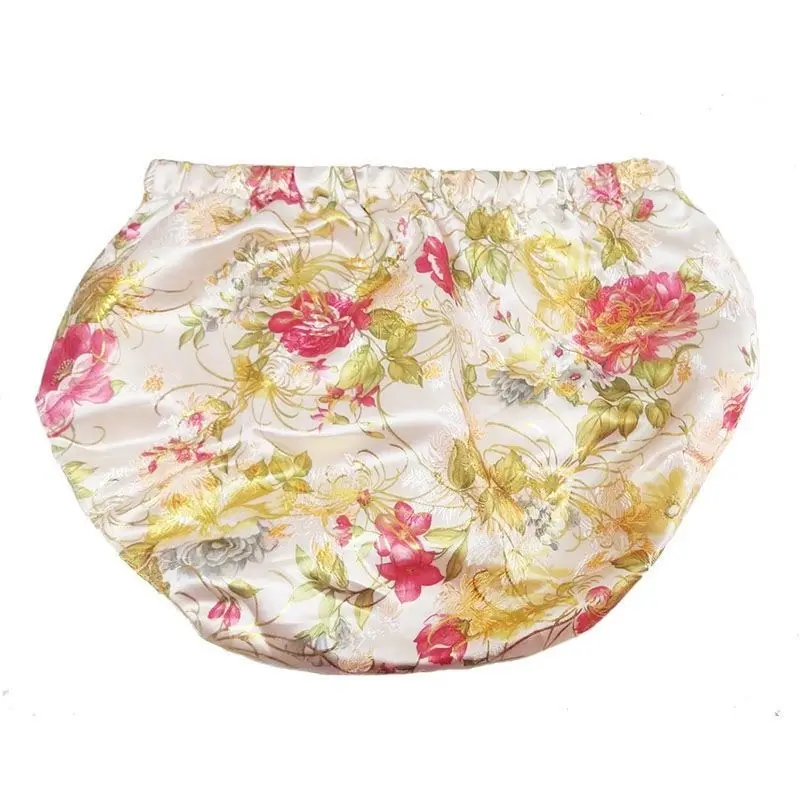 No Elastic Glossy Floral Embroidery Ice Silk Satin Lingerie Panties Plus Size Underwear Sexy Medium Waist Briefs