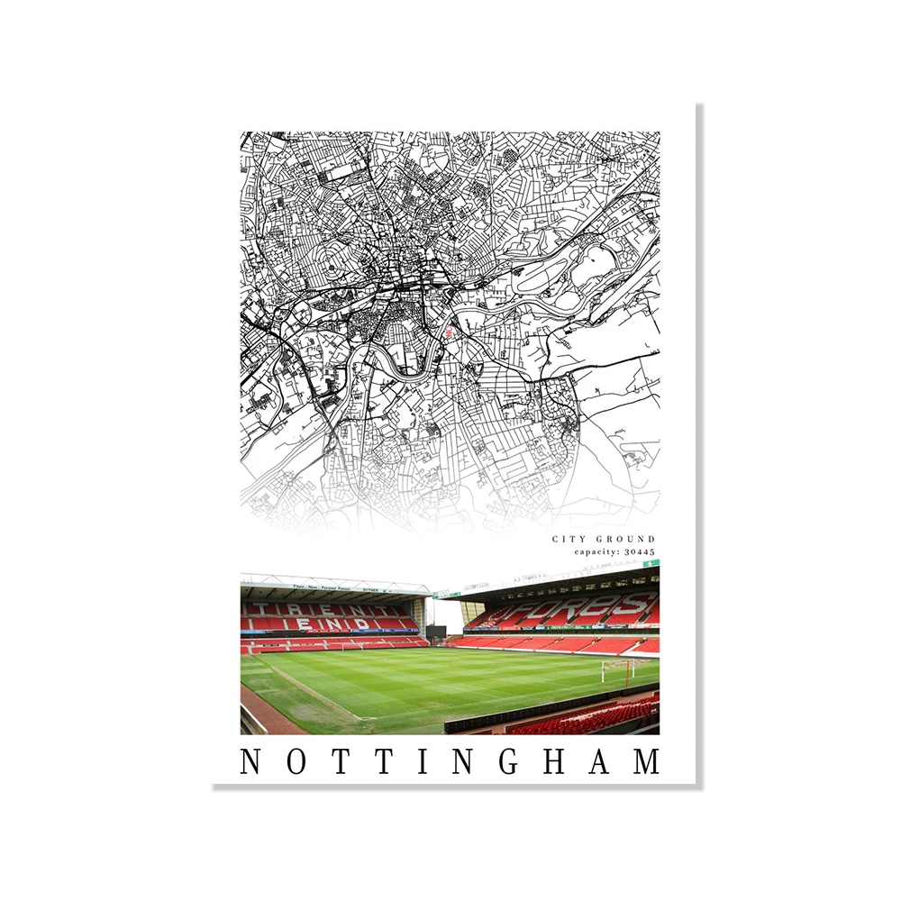 UK Football Stadium City Map Canvas Wall Art - Black and White Soccer Fan Home Decor (Unframed)