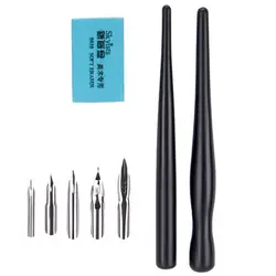 Cartoon Manga Pen Set: Multifunctional Calligraphy and Drawing Tool with 5 Nibs, 2 Holders, and Eraser (New)