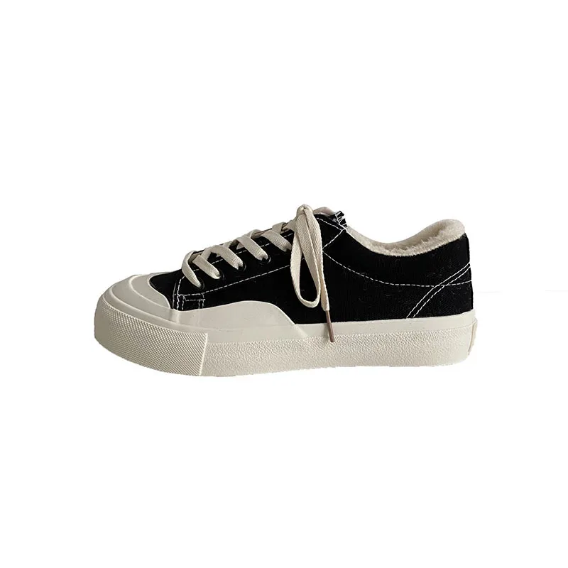 Women Plush Warm Keeping Canvas Shoes Winter Retro Corduroy Thickened Plush Thick Soled Cotton Shoes Women Board Shoes 24-99