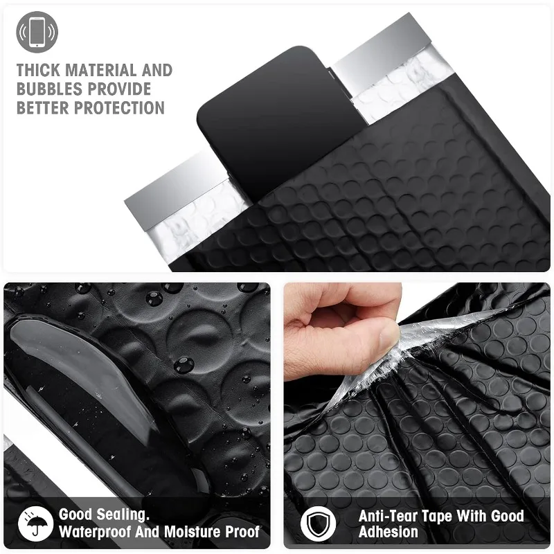 6x10 Inch 25 Pack Usable Size 6x9" Black Bubble Mailer Waterproof Padded Envelopes for Gift Packaging, Shipping, Mailing 3