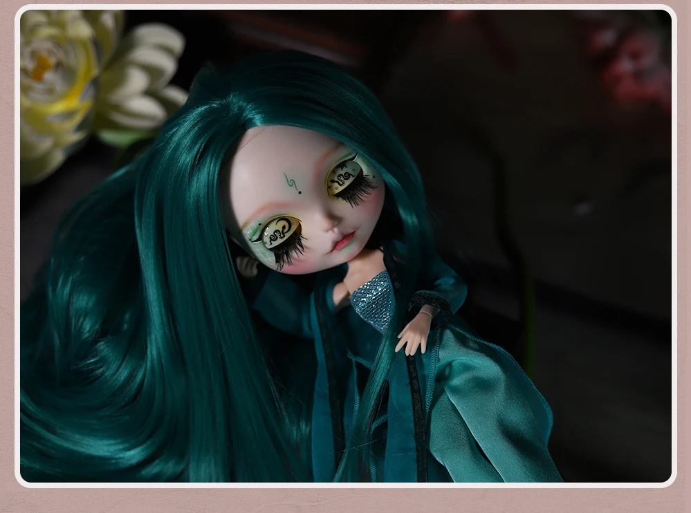 Michelle – Premium Custom Neo Blythe Doll with Green Hair, White Skin & Matte Cute Face 5