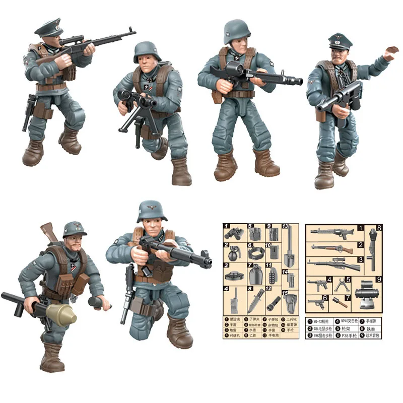 

World War Germany Military Doll Model Build Mega Block WW2 Army Acation Figure Brick Assemble Toy With Weapon For Boys Gift