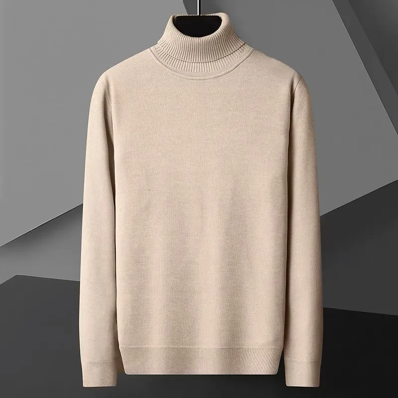 Men's Casual Slim Fit Basic Tops Long Sleeve Knitted Streetwear Lightweight Turtleneck Pullover Sweater Solid Color Sweater Men 5