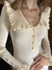 TARUXY High Waist Ruffled Maxi Dresses For Women Autumn Winter Knitted Slim Long Dress Women's Vintage Dress Woman Retro Elegant 3