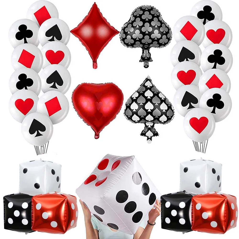 

31 шт./лот воздушные шары для тематической вечеринки в казино, игральные карты, воздушные шары в казино из фольги, латексные воздушные шары, поставка для казино, для ночного дня рождения