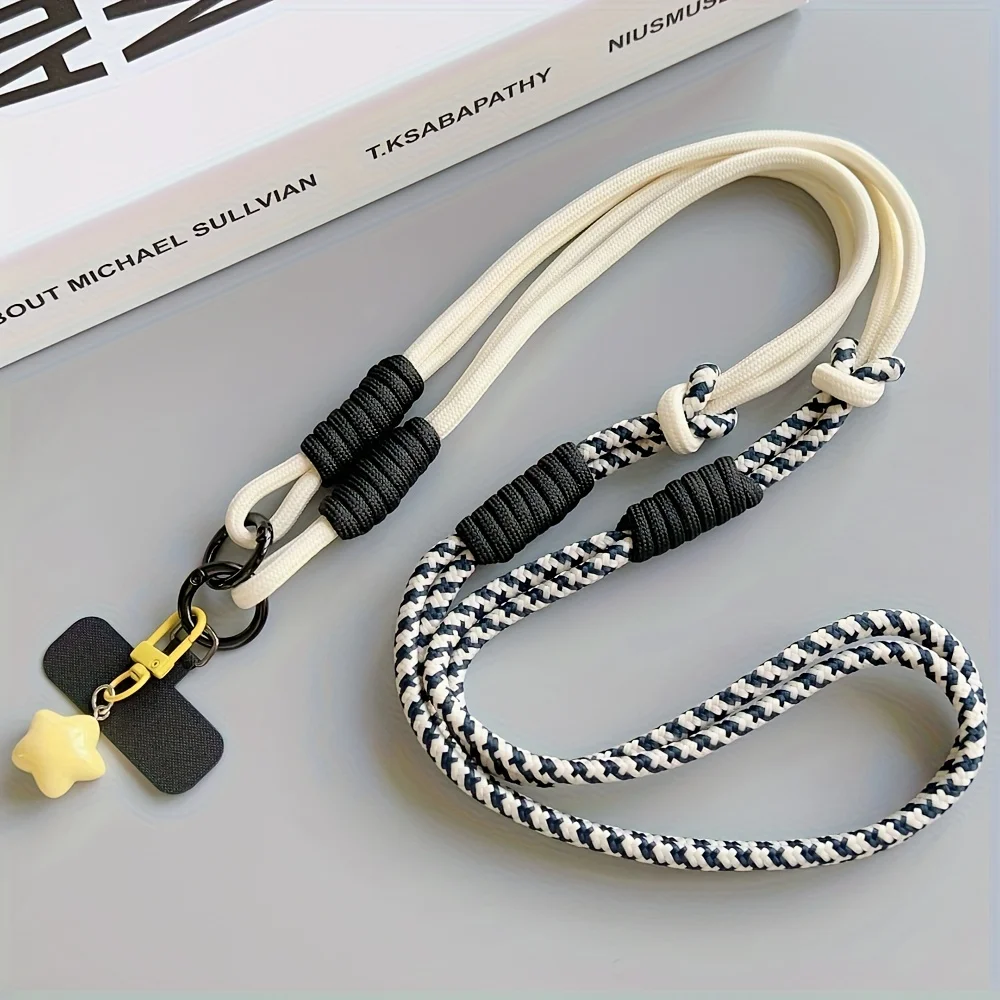 Two-Tone Crossbody Phone Lanyard with Star Charm - Anti-Theft Color-Block Accessory