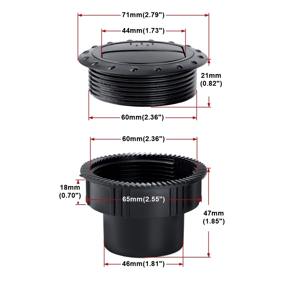 Universal Round AC Air Vent Louvers - 60mm Black ABS Vents For RV, Bus, Boat, Car (4-Pack)