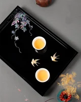 Wooden Tray With Mother of Pearl Inlaid Fruit Storage Trays Candle Holder Multi-purpose Tray for Farmhouse Kitchen Countertop 2