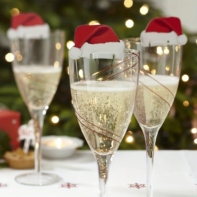 60pcs Merry Christmas Champagne Wine Glass Hats Card Sign Party Dinner Paper Labels Seat Card Table Decoration Xmas Home place cards