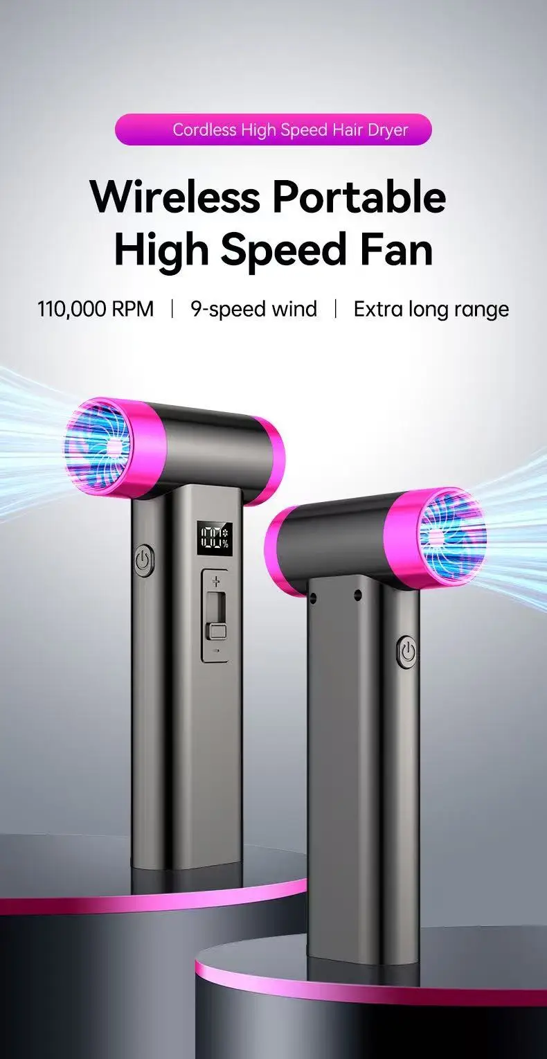 Description Picture 2 of itemPortable Wireless Hair Dryer Multifunctional Air Duster Travel USB Rechargeable 110000RPM High Speed Blow Dryer Only Cold Wind