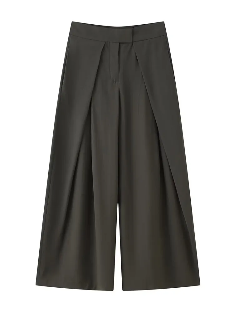 Schal-Blazer mit Taillengürtel und Weite Hose für Damen, Eleganter Revers-Langarm-Blazer mit Hochgeschnittener Hose, Frühlings-Neuheit Damen-Set – Detail 5