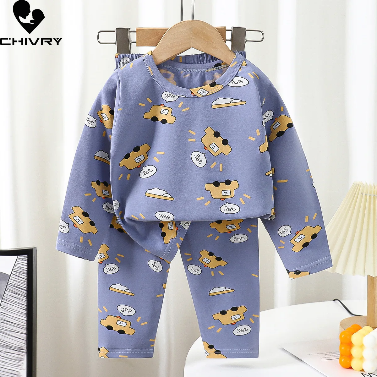 Kids Pajamas New Boys Girls Autumn Cartoon Dinosaur Long Sleeve O-Neck T-Shirt with Pants Toddler Baby Sleepwear Clothing Sets
